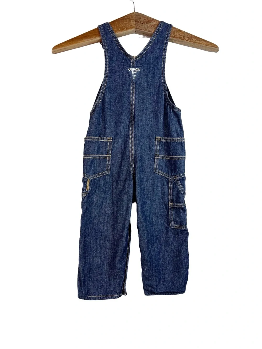Oshkosh B'Gosh Denim Bib Overalls Vestbak Button Up Snaps Flannel Size 24 Months